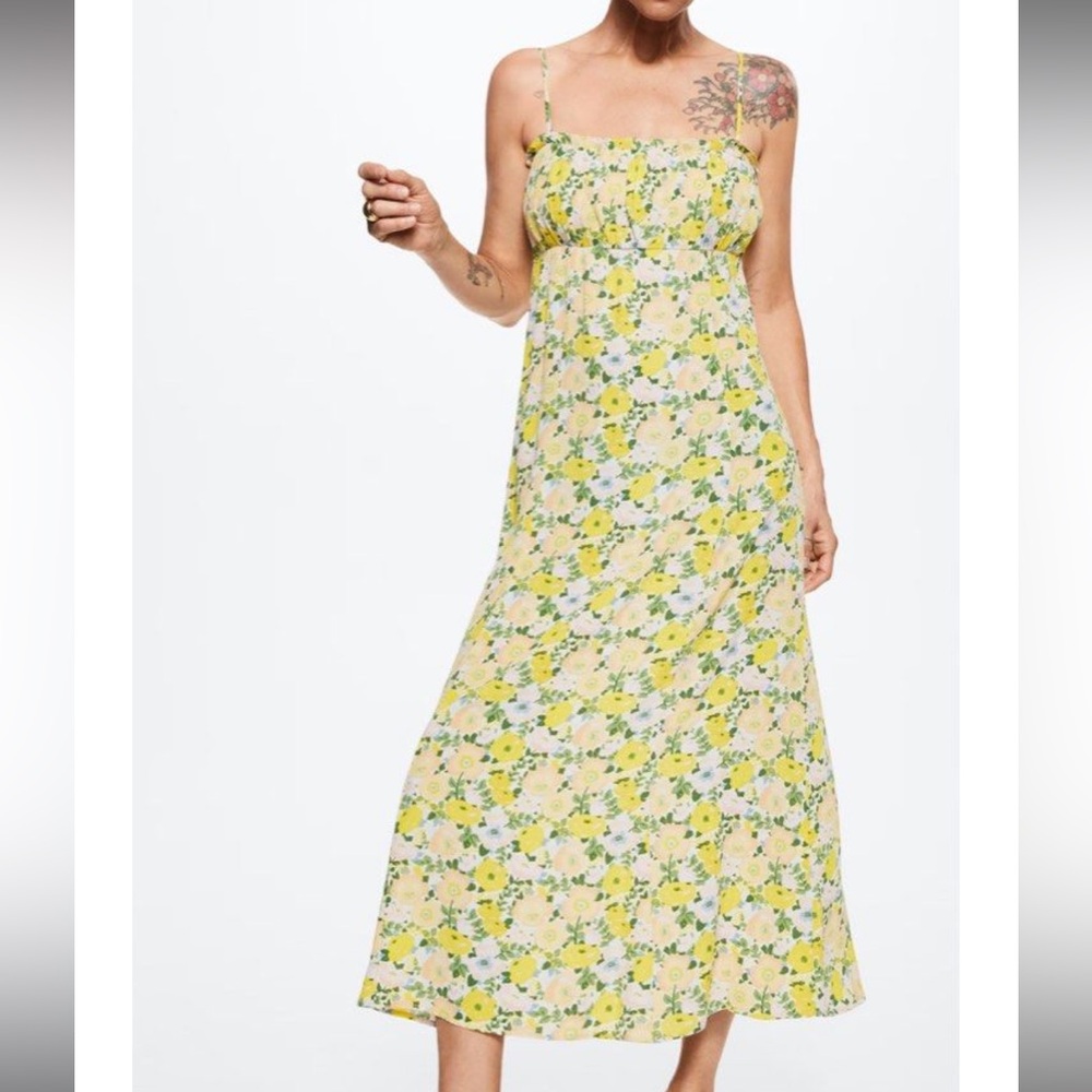 Floral Yellow and Green Maxi Dress